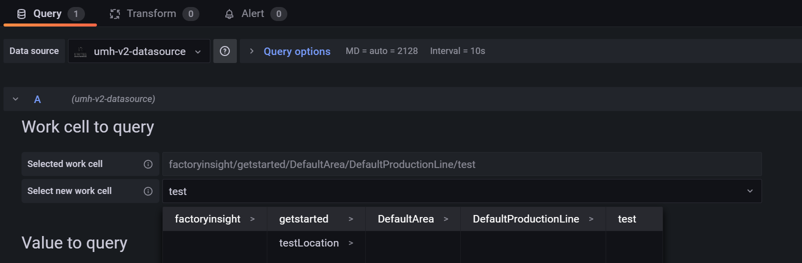 Select workcell to query